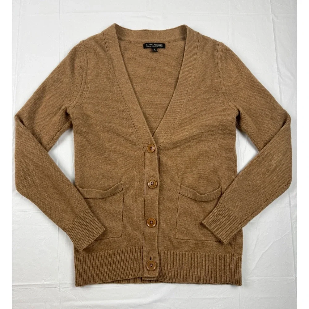 Banana Republic Mens Merino Wool Cashmere Cardigan Sweater Tan Brown Small